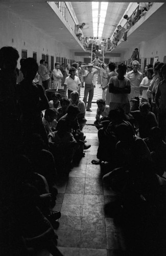 Crowded prison hallway, Nicaragua, 1980