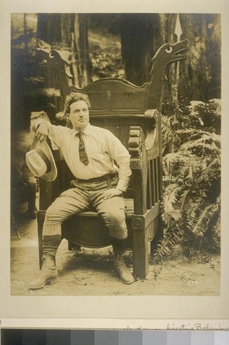 Uncle Herman [George Scheffauer] directing Bohemian Club play at the Grove, "Sons of Baldur." 1908. [Photograph by Gabriel Moulin. No. 106.]