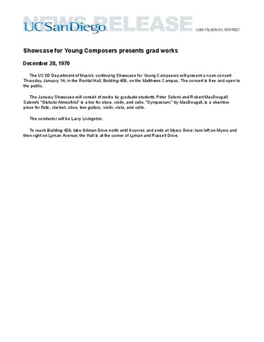 Showcase for Young Composers presents grad works