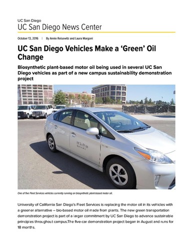 UC San Diego Vehicles Make a ‘Green’ Oil Change