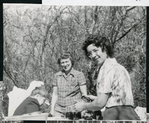Photograph of L. Josephine Hawes and Thelma McBride at a Manzanar hospital staff picnic