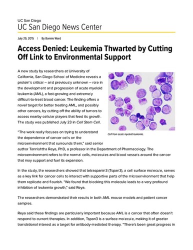 Access Denied: Leukemia Thwarted by Cutting Off Link to Environmental Support