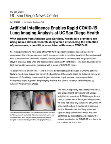 Artificial Intelligence Enables Rapid COVID-19 Lung Imaging Analysis at UC San Diego Health