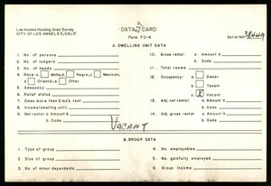 WPA Low income housing area survey data card 234, serial 38449, vacant