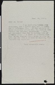 Hamlin Garland, letter, 1912-06-14, to Phil M. Riley