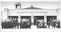 Petaluma Fire Department in uniform outside the Main Station, Petaluma, California, 1955