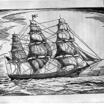 Drawing of a three-masted sailing ship