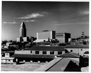 Looking west into the Civic Center of Downtown Los Angeles from the United States Postal Terminal Annex