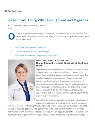Corner Clinic: Eating When Sick, Bunions and Migraines