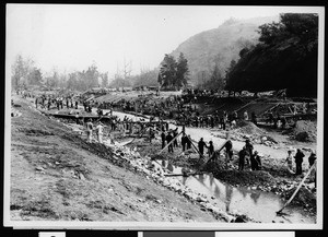 Arroyo Seco storm drain showing excavation in the main channel east of Sycamore Grove Park, February 15, 1937