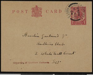 Arthur Conan Doyle, postcard, to Hamlin Garland