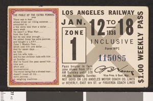 Los Angeles Railway weekly pass, 1936-01-12