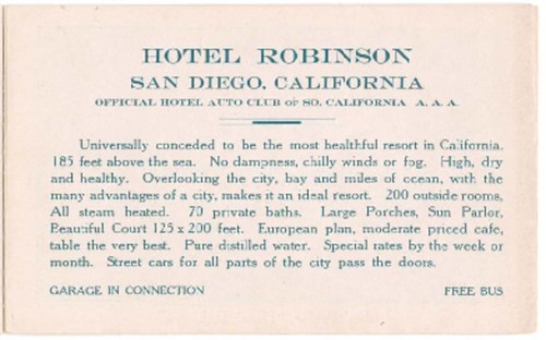 Hotel Robinson, San Diego, California : official hotel, Auto Club of So. California A.A.A