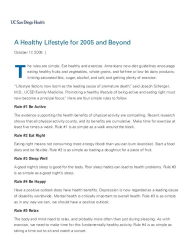 A Healthy Lifestyle for 2005 and Beyond