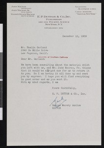 George Moreby Acklom, letter, 1939-12-12, to Hamlin Garland
