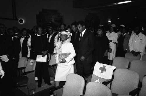 Lula C. Blake and her family are seated for the funeral of her husband Bishop J. A. Blake, Sr., Los Angeles, 1984