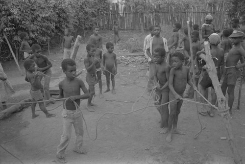Children dismantling boxing ring, San Basilio del Palenque, ca. 1978
