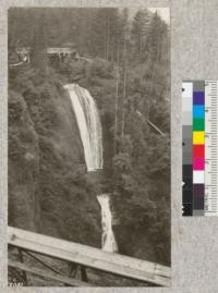 Bridal Veil Falls along Columbia River Highway. The Bridal Veil Lumber Company uses most of the water from this fall during the week. Note the flume