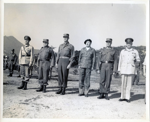 British Minister of Defense Earl Alexander and other military leaders standing together