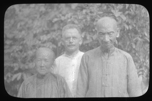 Fr. Robert Cairns, MM, with elderly couple, China, ca. 1918-1938