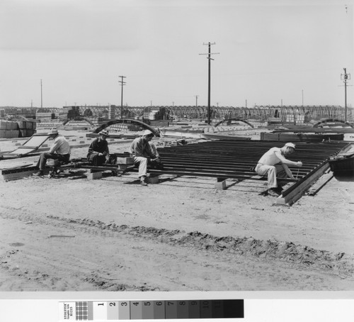 Photograph of Quonset hut framing at Rodger Young Village in Los Angeles, California