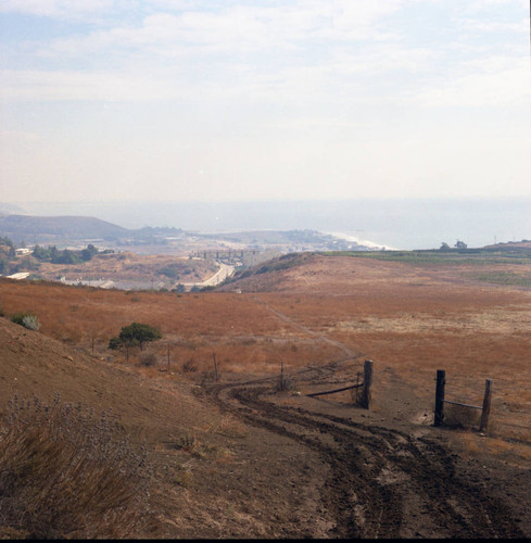 View from the meadow prior to construction on the Malibu campus, 1969