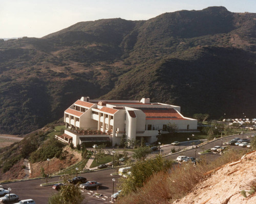 Odell McConnell Law Center with mountain backdrop, circa 1979