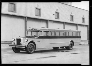 Exterior & interior of large school bus, Southern California, 1932