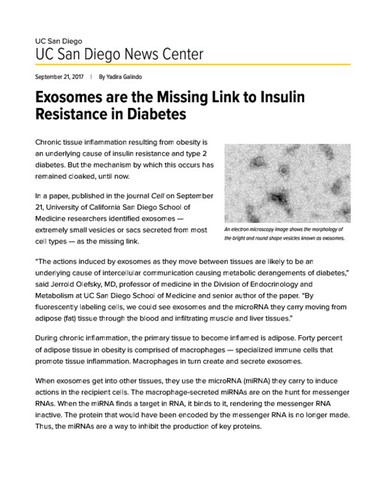 Exosomes are the Missing Link to Insulin Resistance in Diabetes