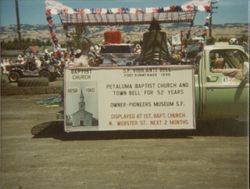 San Francisco's Vigilante Bell displayed in a pickup truck for the Bicentennial Parade, Petaluma, California, July 4, 1976