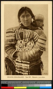 Woman carrying infant on her back, Canada, ca.1920-1940