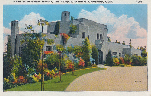 Postcard of the home of President Hoover at Stanford University