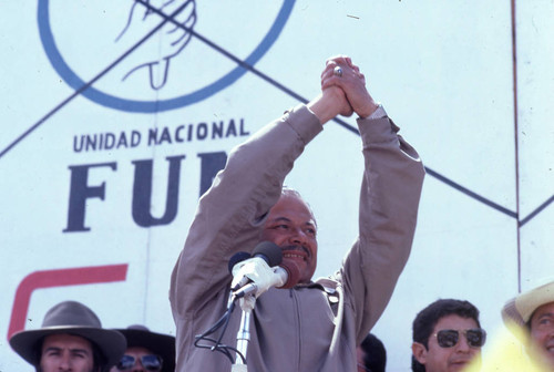 Presidential candidate Ángel Aníbal Guevara at a campaign rally, Guatemala City, 1982