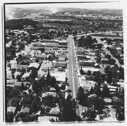 Aerial view of Cloverdale looking north along Highway 101, Cloverdale, California, 1967