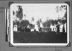 Laying of the foundation stone of a mission church, Tukuyu, Tanzania, ca.1898-1914