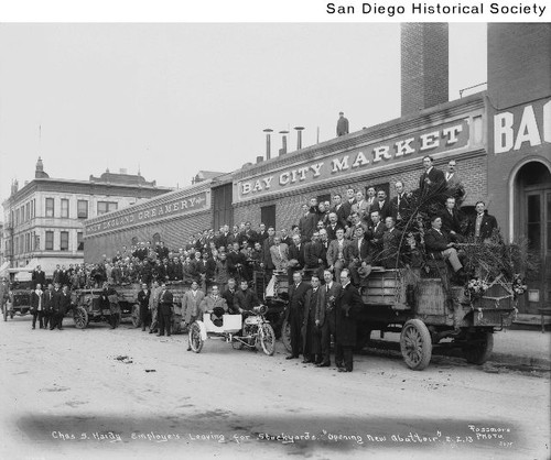 Group portrait of employees of Charles S. Hardy's Bay City Market