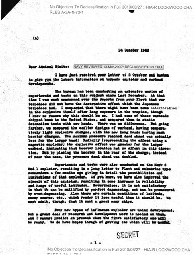 W. H. P. Blandy letter to Admiral C. W. Nimitz