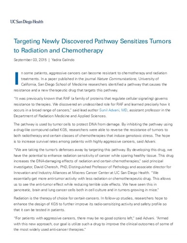 Targeting Newly Discovered Pathway Sensitizes Tumors to Radiation and Chemotherapy