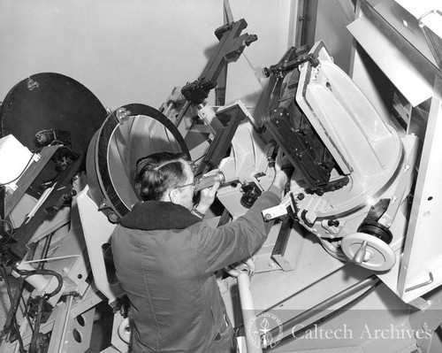 Horace Babcock working at the Palomar 200" coude spectrograph