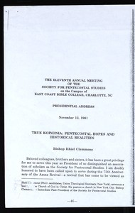 Society of Pentecostal Studies Annual Meeting (11th: 1981), presidential address & minutes