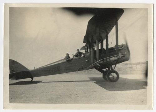 Ed Fletcher with pilot Hap Arnold, preparing for round-trip flight from San Diego to Phoenix