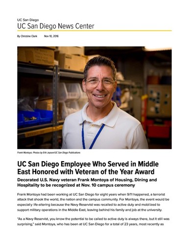 UC San Diego Employee Who Served in Middle East Honored with Veteran of the Year Award