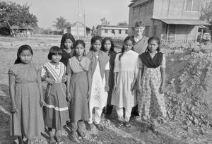 Danish Santal Mission, Bangladesh. Missionary Anni Schrøder with some of the girls from Saraswa