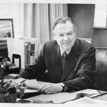 Bernard Hyink, President of Sacramento State University (CSUS) from 1970 to 1972, at his desk