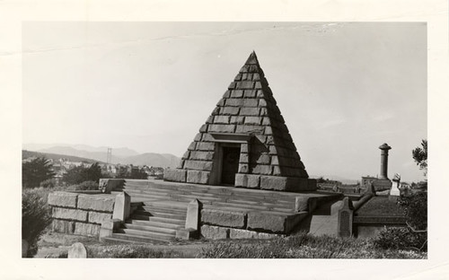 [Pyramid shaped tomb at Laurel Hill Cemetery]
