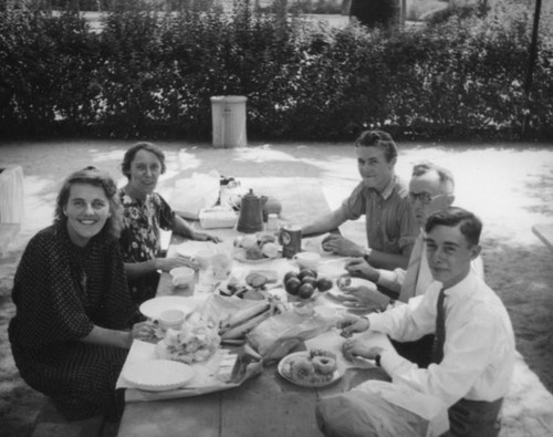 Ethel Schultheis at a picnic with friends