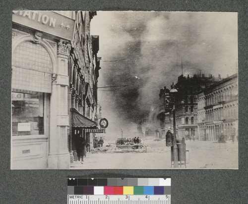 [Fire burning in distance along Market St.]