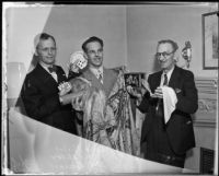 Magicians Dave Mishel, A. Caro Miller, and Jack Boshard attend convention, Hollywood, 1935