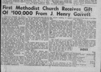 First Methodist church receives gift of $100,000 from J. Henry Garrett