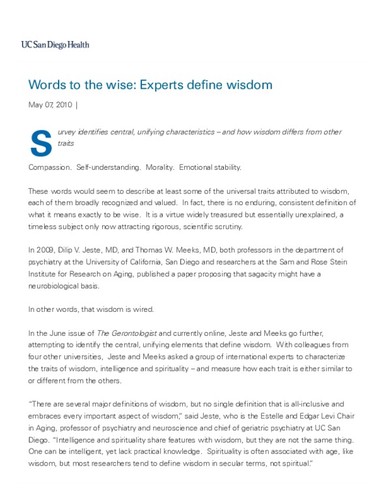 Words to the wise: Experts define wisdom